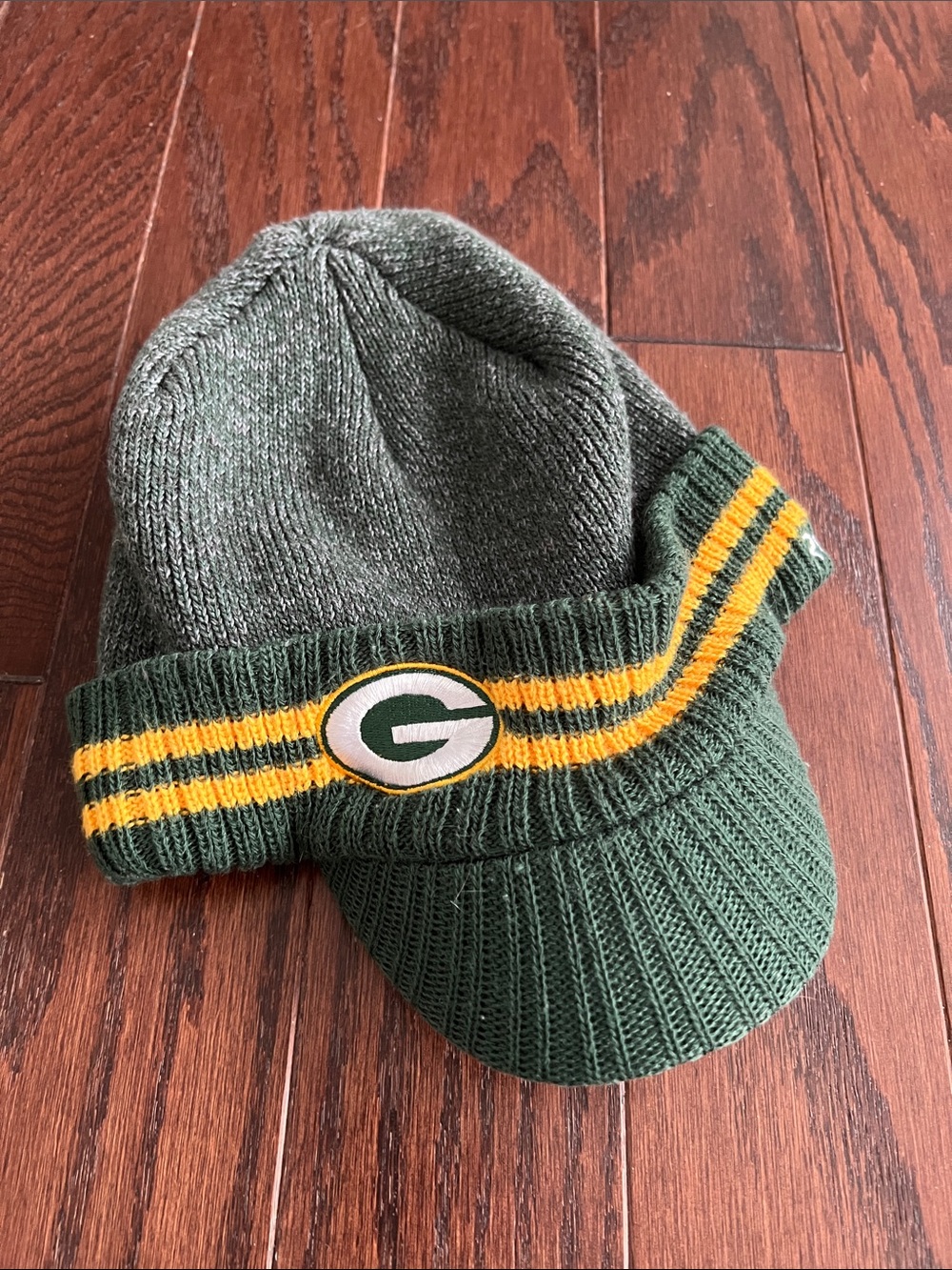 Green and Yellow Knit Visor Beanie with Team G Patch